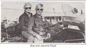 Jean and Bob Poole on a motorcycle